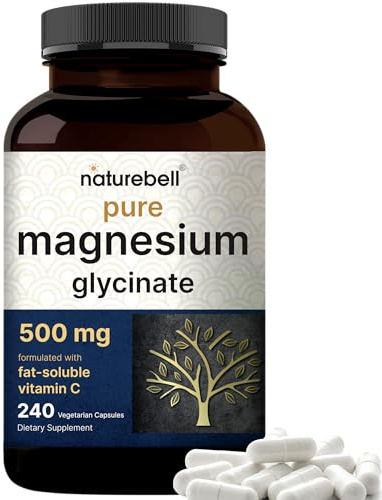 Naturebell Pure Magnesium Glycinate 500mg, 240 Veggie Capsules | 100% Chelated & Purified – 3rd Party Tested, Vegan Friendly, Non-GMO, Filler Free