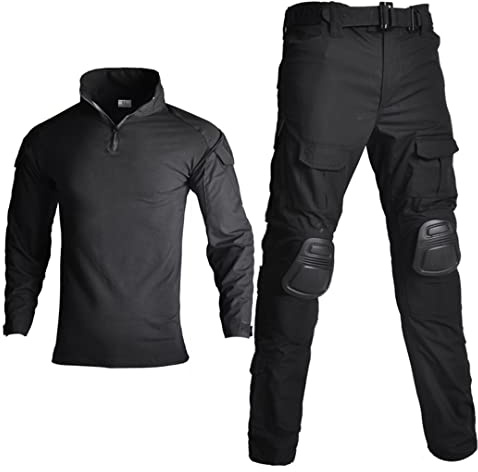 Ropa De Uniforme Militar De Camuflaje Táctico Traje Cortavientos Camisa De Combate Airsoft del Ejército + Pantalones Cargo Black 8XL