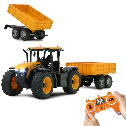 JAMARA JCB Fastrac Tractor con Remolque basculante 1:24 2,4 GHz – 2 Ruedas de tracción – Neumáticos de Goma perfilados, luz LED, Agricultura