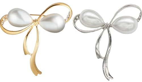 yufana Spilla da Donna Clip per, Clip per Scialle, Spilla di Perle Alla Moda, Catena di Maglione Argento Creativo, Spilla da Balia Simulata, Spilla con Spilla da Balia, per Abito Clip, (Oro+Argento)