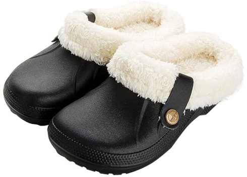 Onsoyours Femme Hiver Sabots Fourrées Homme Chaud Peluche Pantoufles Maison Imperméables Chaussures de Jardin Intérieur et Extérieur A Noir 42-43 EU