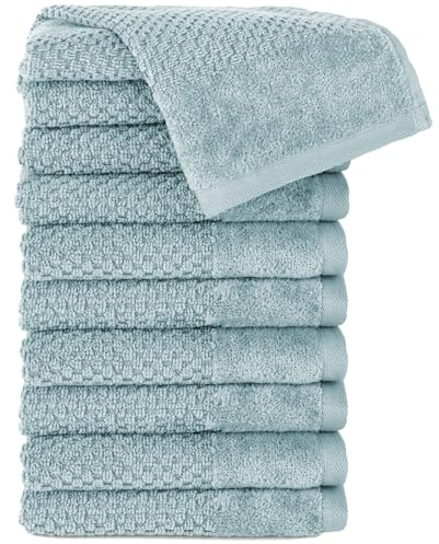 Pure Label 10-TLG. Gästehandtücher 30x50 cm mit Aufhängeschlaufe aus 100% Baumwolle, saugstark, weich und Oeko-TEX Zertifiziert - 10 Gästehandtücher Hellblau - Helltürkis, 30x50 cm