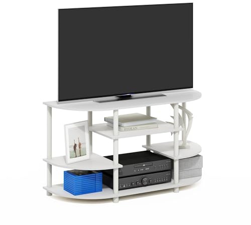 Furinno JAYA TV Stand, Simple Design Corner Entertainment Center, TV Console for TV up to 46 Inch, for Living Room, Bedroom, White