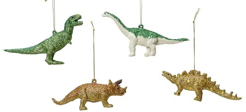 Christbaumschmuck Dinosaurier 10cm Kunststoff Figur zum Aufhängen - 1 Stück sortiert - bruchfest & mit Glitzer - Weihnachtsbaumschmuck & Christbaumanhänger für Weihnachten - Urzeit Tiere Dinosaurus