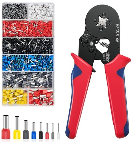 Crimpadora Terminales 1800 Piezas Alicates de Terminales 0.25-10mm² AWG23-7 Crimpadora Alicates de Terminales Herramienta Crimpado para Electricistas