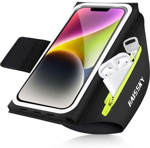 Razobws Brazalete Movil Running con Bolsa de Auriculares, Porta Movil Running Brazalete Deportivo para Correr para iPhone 16 Pro 15 14 13 12 Pro MAX Galaxy S25-S20 (hasta 6,9)