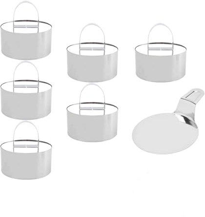 Ginddy Mousse Anneaux en Acier Inoxydable,6 Pièces Ronds Emporte Piece Patisserie avec 6 Poussoirs et Une Spatule Moulle a Tartelette Individuelle pour Desserts Pâtisseries Mousses Gâteaux Hamburger
