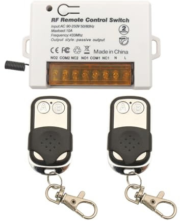 DieseRC Interruptor de control remoto de relé inalámbrico de 2 canales 433Mhz RF AC 220V 230V 10A Receptor de relé con 2 transmisores Llavero, Terminal grande Cableado fácil