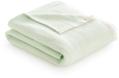 Todocama - Manta de Algodón Extrasuave con Diseño Rayas, Colcha Multiusos Four Seasons para Sofá, Cama, Funda Decorativa y Manta Fular (Verde Mint, 230x240cm).