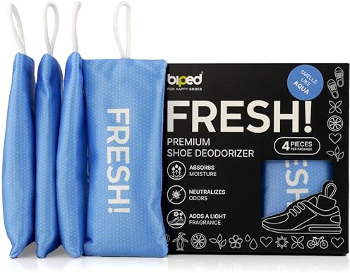 biped FRESH! désodorisant premium pour chaussures – coussinet parfumé avec charbon de bambou actif – neutralise la sueur et les odeurs dans baskets et sacs de sport z2925(AQUA, 4 pieces)