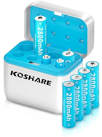 KOSHARE 8 Pack Rechargeable Ni-MH Batteries AA with Charger, 1.2V 2800mAh