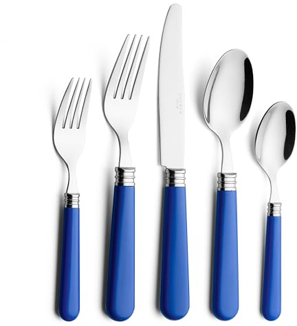 ANNOVA Set di posate,posate colorate in acciaio inossidabile,set di posate da tavola,coltelli da tavola,forchette,cucchiai,forchette da insalata e cucchiai da dessert (Blu, 20 Pezzi)