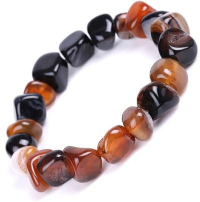 Echtes Achat Naturstein Armband für Damen Herren, 8-12mm Unregelmäßige Traum Karamell Achat Edelstein Elastisch Armband, Handgefertigt Kristall Glücksarmband Schmuck mit Geschenk Box