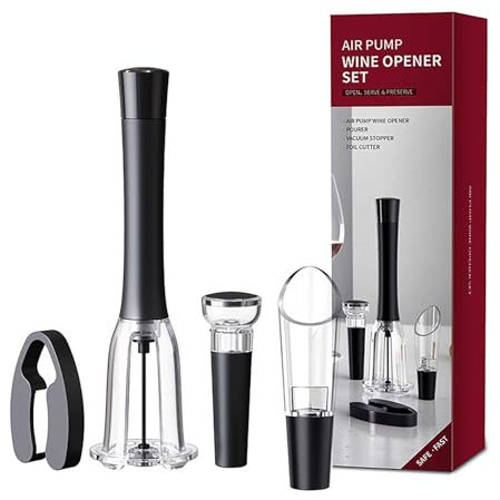 Set apribottiglie in lega di alluminio: cavatappi tappo per bottiglia e tagliacapsule, kit di 4 accessori per vino per eleganti bottiglie di divertimento da montare a parete (nero, 5. 6x5. 6x21. 3)