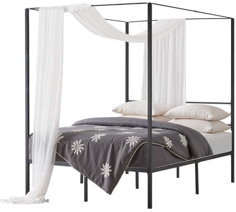 VEVOR Canopy Bed Frame Full Size, Metal Canopy Bed with Four Posters Design, Heavy Duty Steel Slats Support, Underbed Storage Space, No Box Spring Needed, Easy Assembly, Black