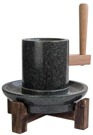 XKEDNMF Small Matcha Tea Powder Grinding Machine,Stone Mill for Grinding Tea Powder,Wooden Frame+Solid Wood Handle,Handmade Natural Granite Stone Mill,for Grinding Wet and Dry Grains(Small)