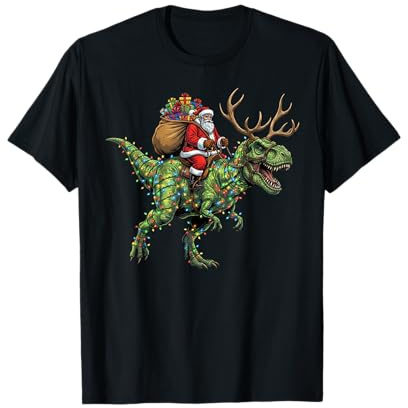 Funny Santa Riding Dinosaur T rex Christmas Boys Men Kids T-Shirt
