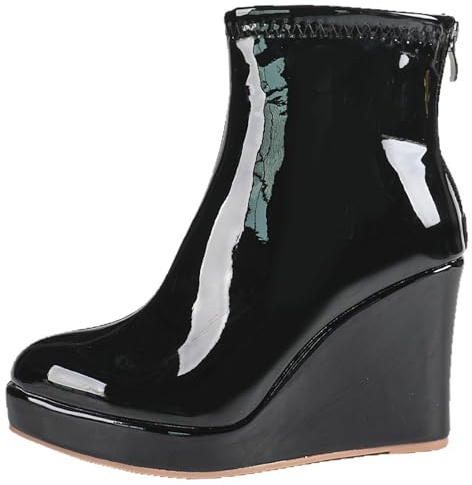 LarDorLin Plateforme Compensées Bottes de Cheville Femme Pointu Mode Talons Hauts Hiver Bureau Mariage Bottines Léger Noir Taille 37 EU (38 Cn)