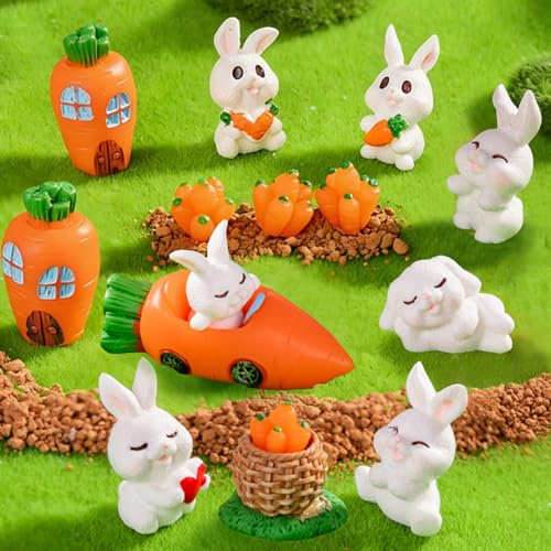 WENAUANG 16 unidades de conejos mini decoración para tartas, decoración de Pascua, conejos de Pascua, figuras de conejos de Pascua para decoración de paisajes de Pascua, regalo de cumpleaños para