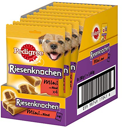 Pedigree Riesenknochen Mini mit Rind Hundesnacks, 8er Pack (8 x 180 g)
