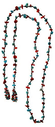 CHICNET Kette Steinsplitter Collier Halskette aus Baumwolle gewachst in schwarz türkis rot, 100cm Länge, mit Stein Splitter Organic aus Türkis Koralle Damen Schmuck