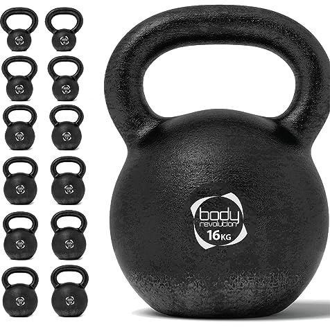 Body Revolution - Cast Iron Kettlebell Weight Set - 2kg 4kg 6kg 8kg 10kg 12kg 14kg 16kg 18kg 20kg 24kg 28kg Kettlebells - Cardio, Aerobics & HIIT Kettle Bell Exercise Weights & Gym Equipment