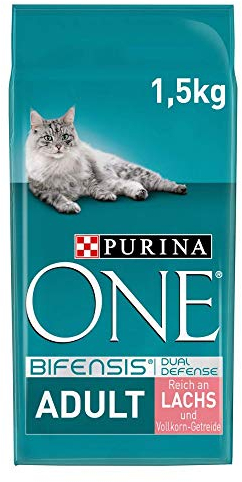 PURINA ONE BIFENSIS Adult Katzentrockenfutter: reich an Lachs, stärkt natürliche Abwehrkräfte, für gesunde Knochen, Haut, Zähne & Harnwege I ab 1 Jahr, 6x1,5kg