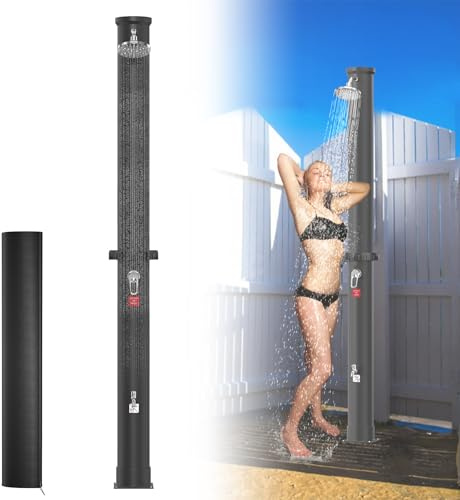 Froadp 35L Duchas Solar de Jardín con 180° Cabezal Giratorio de Ducha y Grifo de Lavado de pies Temperatura del Agua de hasta 60℃ para Acampar Piscina Exterior(Negro)