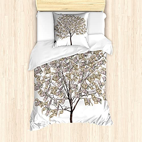 ABAKUHAUS Abstrait Ensemble de Housse de Couette, Surreal Argent feuillu Arbre, Décoratif 2 Pièces avec 1 Taie d'oreiller, 135 x 200 cm - 80 x 80 cm, Multicolore