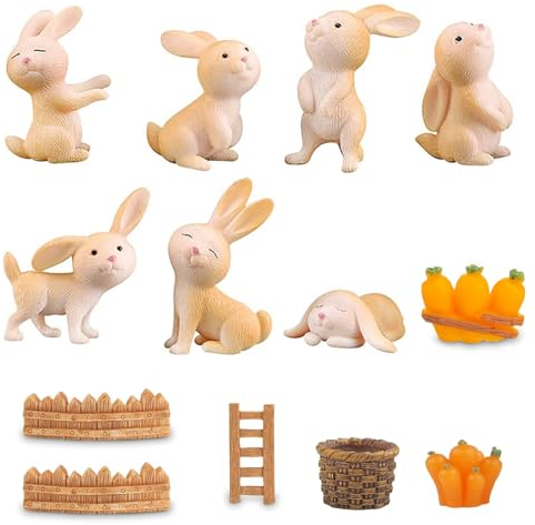 yivom 13Stk Mini Hasen Figuren, Cake Topper Hase, Osterhase Mini Harz, Hasen Deko Geburtstag,Osterhase Kaninchen für Osterdeko, Mikro Landschaft Dekofigur, Kuchendeko