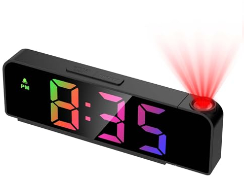Ankilo Despertador con Proyección, Despertador Digital con Temperatura y Fecha, Reloj LED, Reloj de Mesa Electrónico, Reloj Despertador de Viaje, Brillo Ajustable