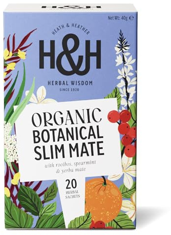 Heath & Heather - Organic Slim Mate Tea with Green Tea, Yerba Mate & Lemongrass • Naturally Energising & Metabolism Supporting • Vegan • 20 Tea Bags