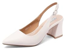 QUEEN HELENA Décolleté a Punta Chiusa Scarpe Eleganti con Tacco Basso Donna ZM9639 (Beige, Sistema Taglie Calzature EU, Adulto, Donna, Numero, Media, 37)