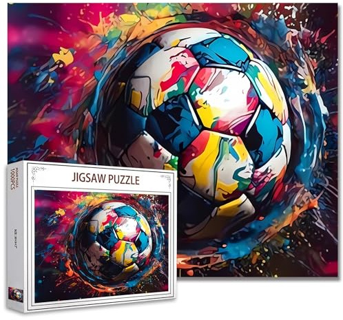 Tucocoo Colorful Soccer Jigsaw Puzzle 1000 Pieces Puzzles for Adults, Graffiti Football Jigsaw Puzzles for Challenging Family Activity Games DIY Puzzle for Home Wall Decor Gifts - 20 x 27 Inches