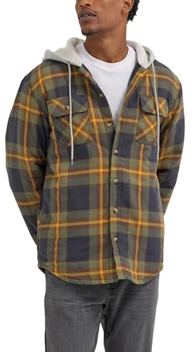 Wrangler Authentics Men's Long Sleeve Quilted Lined Flannel Shirt Jacket with Hood, Phantom, 3XL