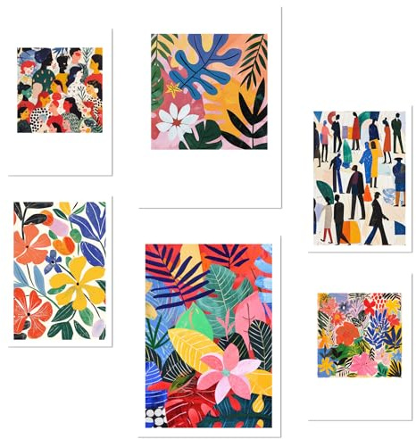 Nacnic Set med 6 affischer Matisse färgglad inspiration designillustration för att dekorera hemmets väggar. Lokaler, kontor, butik och verksamhet. A3 och A4 Ramlös.