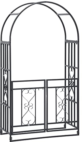 Outsunny Outdoor Garden Arch with Double Gates, Dark Grey