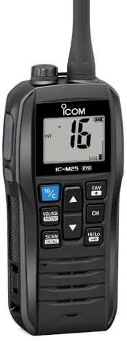 Icom M25EVO Black Marine VHF Radio | Floating | Waterproof | USB Charging | Lightweight | Long Battery Life | Boating Essentials