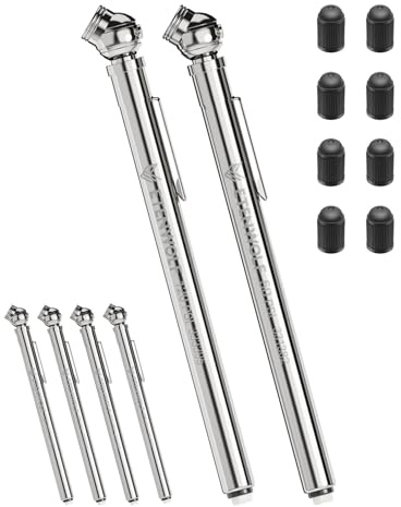 ETENWOLF Pencil Tire Pressure Gauge 6 Pack (10-50PSI, 20-120PSI) with Tire Caps Calibrated to ANSI B40.1 Grade B(2%), Stainless Steel Body, for Cars, Pickups, RVs, Bicycle