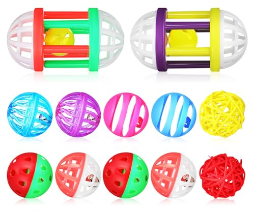 BAZEITFLOW 12pièces Jouets pour Oiseaux Balle à Mâcher pour Bec Cage Perroquet Perruche Calopsitte Pinson Hamster Furet