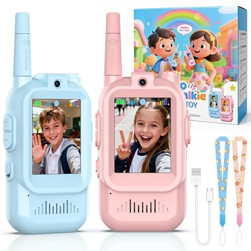 FunGeneTEC Video Talkie Walkie Enfants, 2 Pack Talkie Walkies Rechargeable avec Voix Changée & Caméra HD, Talkie- Walki e Longue Portée, Jouet Cadeaux pour Garçons/Filles de 3 à 12 Ans