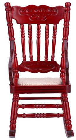 BAFOVY 1:12 Dockhus Miniatyr Gungstol, Trämaterial med Stickad Repsits, Perfekt Present Till Barn och Heminredning (Mahogny)