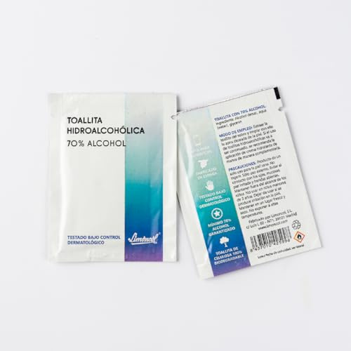 Limoncol Toallitas Hidroalcohólicas Monodosis para Manos y Piel Sana, Alcohol Denat 70–72% con Glicerina, Higiene sin Aclarado, Formato Bolsillo, 10 Unidades