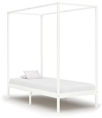 sephironlbb Himmelssäng-ram, vit, massivt trä, furu, 100 x 200 cm, stabil sängram för sovrum, elegant design med gardinalternativ, robust furu