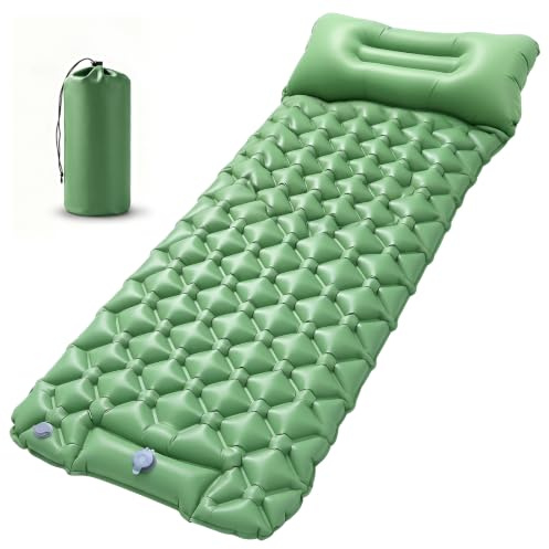 AMZBOSS 0.65kg portable Self Inflating Camping Sleeping Mat with Built | camping mattress with ergonomic design, waterproof material, 45s fast inflation, suitable for outdoor activities,Forest Green