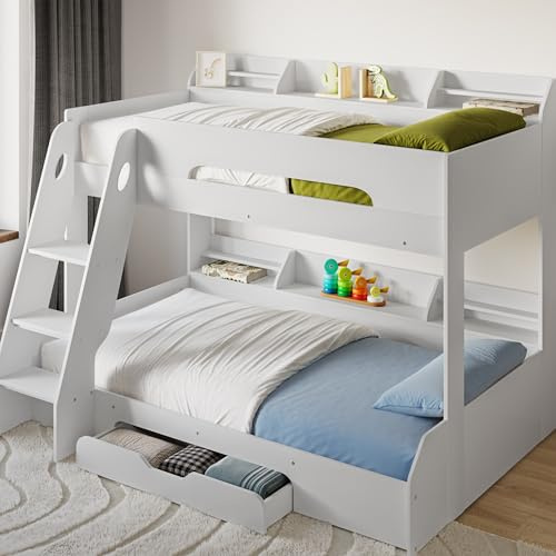 Flair Furnishings Triple Bunk Beds for Kids, Space-Saving Bunk Bed with Storage, Heavy Duty and Sturdy, Cosy, Stylish (White)