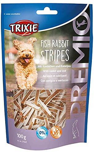 TRIXIE PREMIO Stripes mit Kaninchen & Kabeljau - Glutenfrei - ohne Zuckerzusatz - Fleischgehalt 68 % - Fischgehalt 15 % - 100 g - 31547