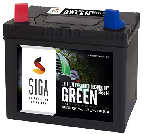 SIGA Green Rasentraktor Aufsitzmäher Batterie 32Ah 12V Aufsitzrasenmäher statt 26Ah 28Ah 30Ah + Plus Pol Links (32Ah Plus Links)