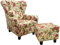 lifestyle4living Ohrensessel mit Hocker mit Webstoff Blumenmuster bezogen | Der perfekte Polstersessel für entspannte, Lange Fernseh- und Leseabende.