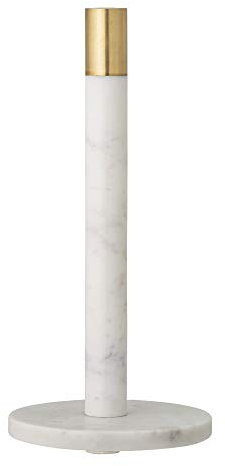 Bloomingville Emira Küchenrollenhalter – Küchenrollenständer aus weißem Marmor mit Messing-Detail, Ø15 x H32 cm – eleganter Küchenpapierhalter, dekorativ & stabil, 82050487